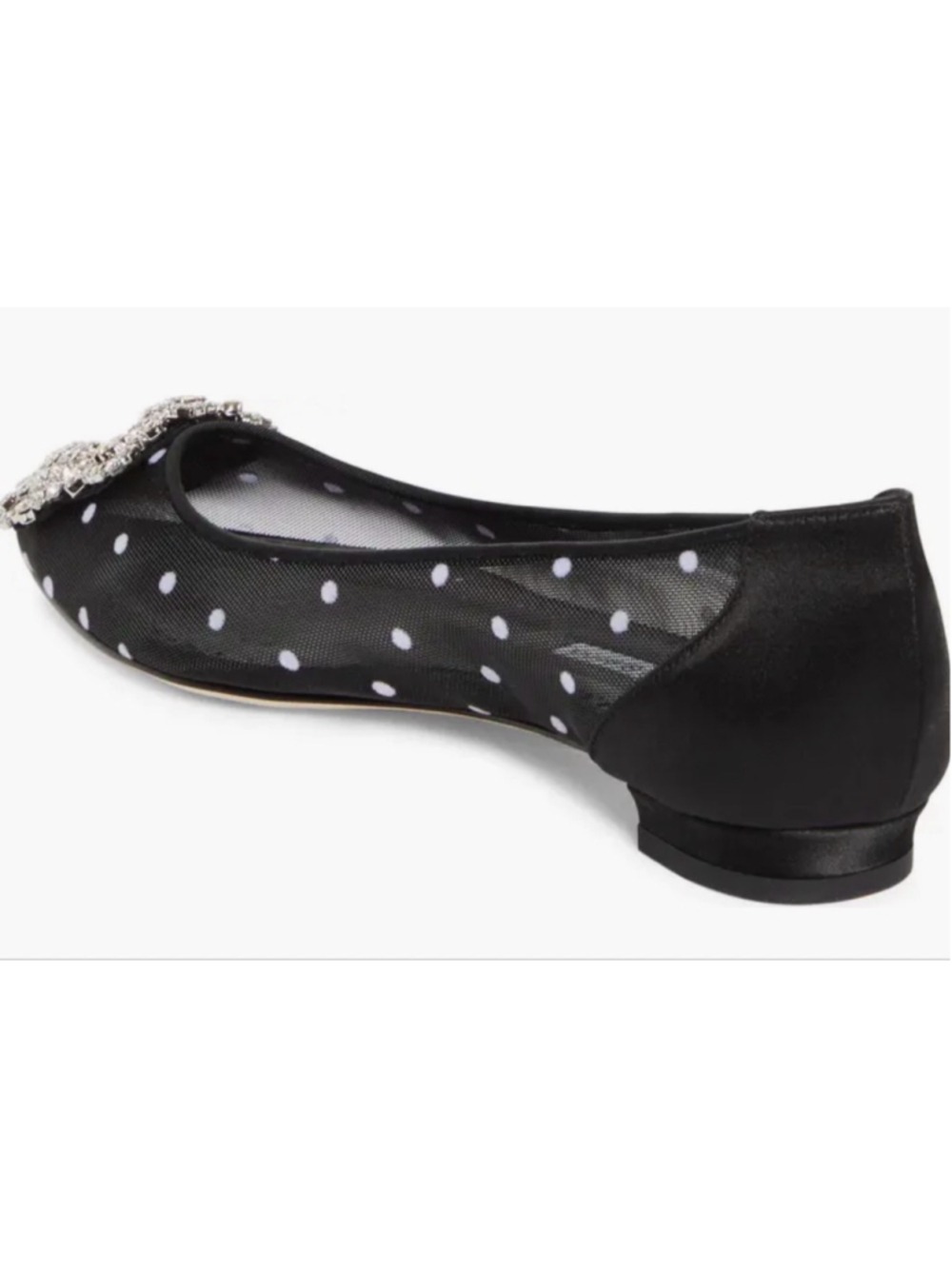 Manolo Blahnik Hangisi Black Polka Dot Mesh Crystal Buckle Flats 40 (9.5-10) - Picture 3 of 9